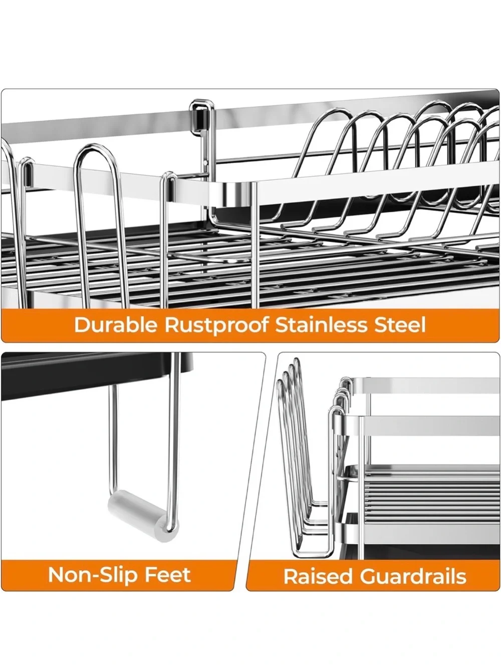 NIB Expandable Counter Dish Drying Rack in Silver, Dish,Utensils,Cups Anti Rust